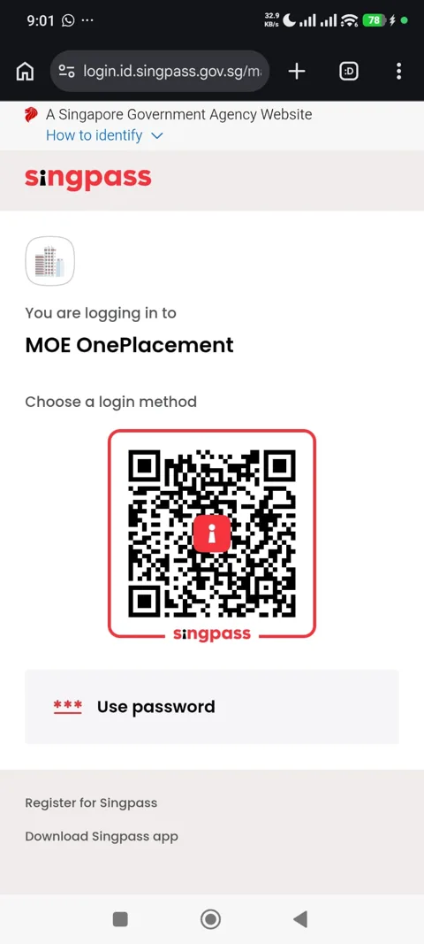 Singpass二维码登录画面